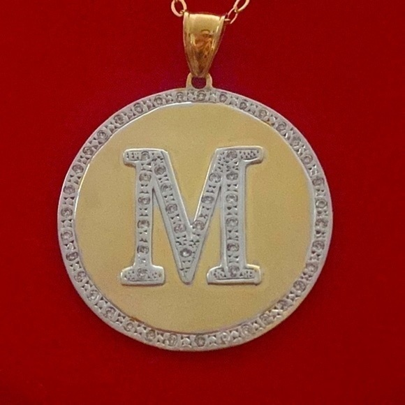 Gold Personalized Initial letter M  Pendant Necklace 14k solid Gold - Picture 2 of 11
